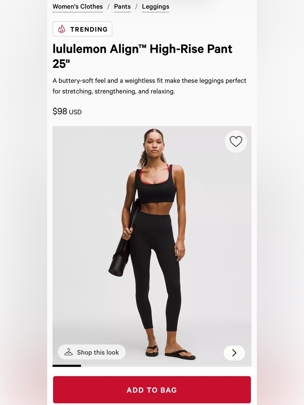 Lululemon align pant- retail $98 - high rise 25” length black